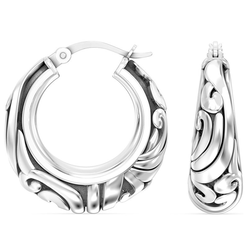 Women's Vintage Engraved Pattern Circle Hoop Earrings, Huggie Style